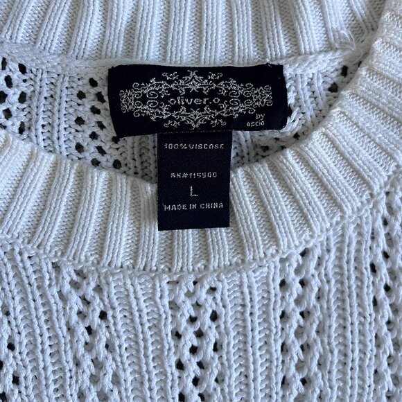 White Puff Sleeve Pointelle Knit Sweater Feminine Textured Pullover Size S/M/L - Picture 5 of 7